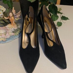 Martinez Valero Vintage Black Strappy Heels with Gold Accents